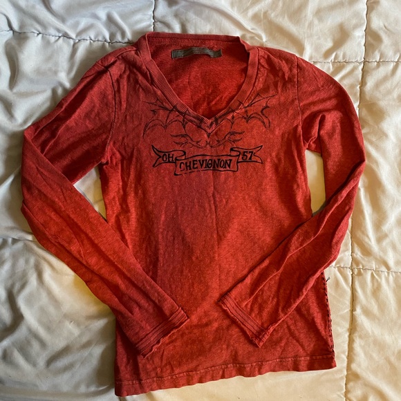 y2k red cropped long sleeve top - Picture 3 of 7